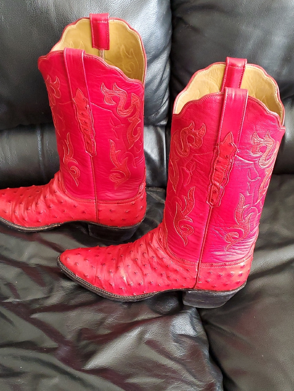 Lucchese Women's Red Ostrich-Textured Western Boots